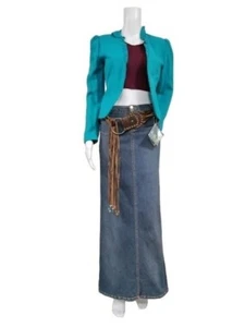 ABS Vintage 00s Low Rise Y2K Boho Festival Denim Modest Skirt w Leather Belt XS - Picture 1 of 14