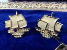 NWT Monise Vintage Rhinestone Gold Plated Ship Clip On Earrings