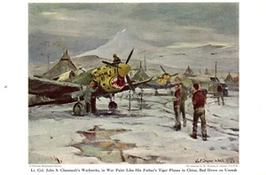 1943 Color Print-William F. Draper(Army Barges On Umnak - Warhawks In War Paint) - Picture 1 of 2