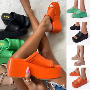 Womens Platform Sandals Fashion Wedge High Heels Slippers Solid Color Simple New