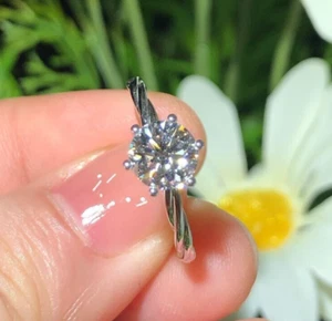 1 CT Round Cut Moissanite Solitaire Engagement Ring For Her Solid 14K White Gold - Picture 1 of 4