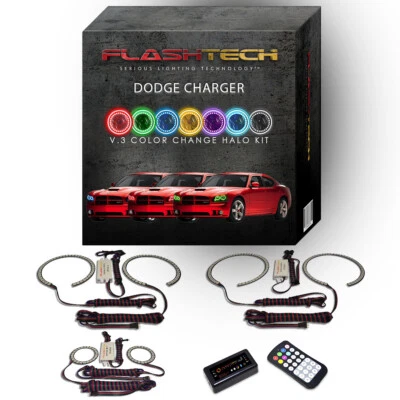 RGB Multi Color Bluetooth LED Halo kit for 2005-2010 Dodge Charger Headlights - Image 1 of 4