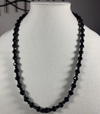 Stunning Necklace W/Carved & Multifaceted Black Onyx Beads Victorian Revival - Image 1 of 4