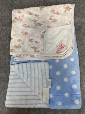 Лот из 2 первых детских одеял Impressions синие двусторонние полиэстер хлопок роза - Изображение 1 из 4