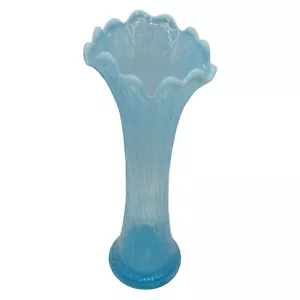 Vintage Antique Blue Opalescent Ruffled Edge Swung Vase 11" - Picture 1 of 14