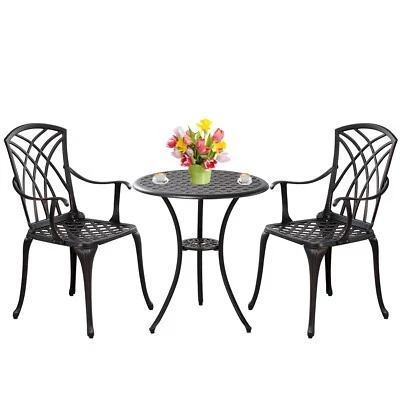 Juego de Mesa Bistro, Juego de 3 Piezas Patio Exterior Aluminio Exterior Mesa y Silla Marrón Foto 1 de 4