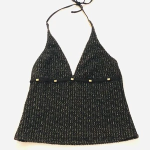 La Blanca Rod Beattic Swimsuit Tankini Halter Top Size 8 Black & Gold Knit - Picture 1 of 5