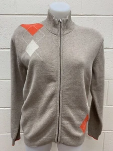Glenmuir Ladies Diamond Zip Lambswool Cardigan FINAL STOCK Mushroom Size XL #TV2 - Picture 1 of 2
