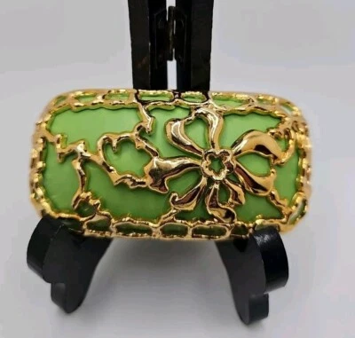 Винтажная заколка для волос 90-х большая заколка Barrett зеленое золото пластик акрил  - Изображение 1 из 4