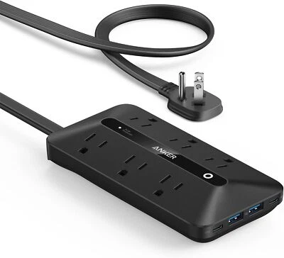 Anker 10-in-1 Flat Plug Power Strip 300J w/ 6 AC Outlet/2 USB/2 USB C Ports,5ft