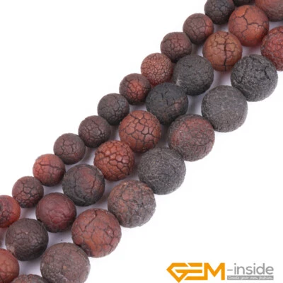 Natural Crack Dream Agate Gemstone Round Matte Beads Jewelry Making 13" Loose - Image 1 of 4