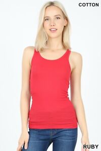 COTTON RIBBED RACERBACK TANK TOP Womens Stretch Long Workout Fitness Sport Yoga 