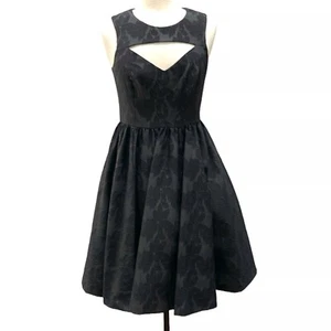 TRACEY REESE Black Floral Lela Rose Jacquard Cutout Pleated Fit Flare Dress 2 XS - Picture 1 of 7