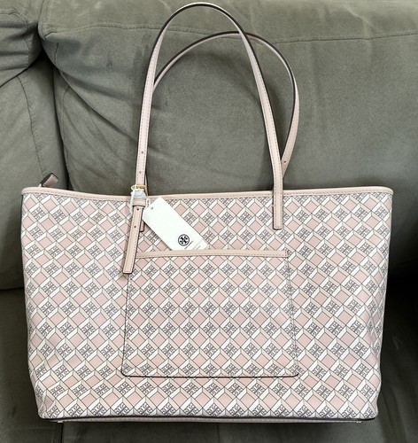 Borsa a tracolla nuova con etichette $398 Tory Burch blush geo logo zip top tote bag preppy luxe
