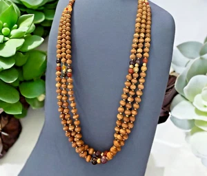 Multistrand Wooden, Agate, and Gold Tone Beaded 28" Necklace - Picture 1 of 6