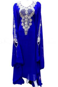 SALE NEW MOROCCAN BLUE DUBAI KAFTANS ABAYA DRESS VERY FANCY LONG GOWN MS10199 - Picture 1 of 3