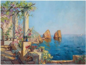 Capri Sea Ocean Terrace Veranda Tile Mural Kitchen Backsplash Marble Ceramic - Picture 1 of 14