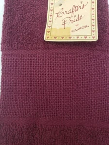 CRAFTER'S PRIDE BY CANNON CROSSTITCH 100% COTTON CRANBERRY VELOUR GUEST TOWEL - Picture 1 of 3