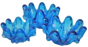 Vintage MCM Cobalt Blue Murano Blown Glass Nesting Bowls Candle Holders Ash Tray - Picture 1 of 4