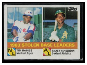 1984 Topps #134 1983 Stolen Base Leaders Tim Raines / Rickey Henderson