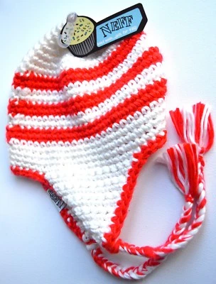 NUEVO NEFF Lana Roja y Blanca Tejida Nepal Sombrero Invierno Foto 1 de 2