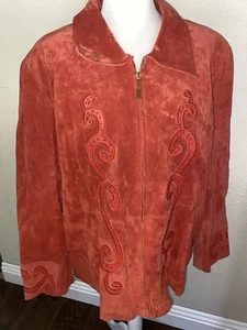 Pamela McCoy Coral Orange Western Suede Jacket 2X 3X Petite - Picture 1 of 9