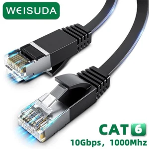 Flat Cat6 Ethernet cable rj-45 Internet network jumper LAN Black for laptop WIFI - Picture 1 of 13