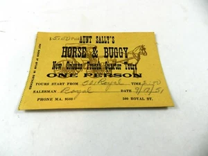 Aunt Sally's Horse & Buggy New Orleans French Quarter Tours Ticket Stub 1951 - Picture 1 of 2