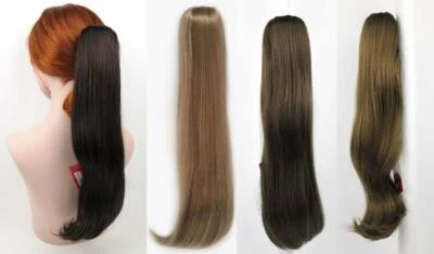 18" LARGO PELO LISO COLA DE CABALLO PELO GARRA CLIP EXTENSIONES UNA LONGITUD JOYA  Foto 1 de 4