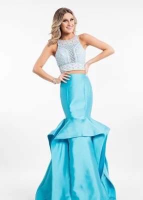 VESTIDO DE FIESTA FORMAL G2169B RACHEL ALLAN 7131 $559 TURQ TALLA 4 2 PIEZAS Foto 1 de 4