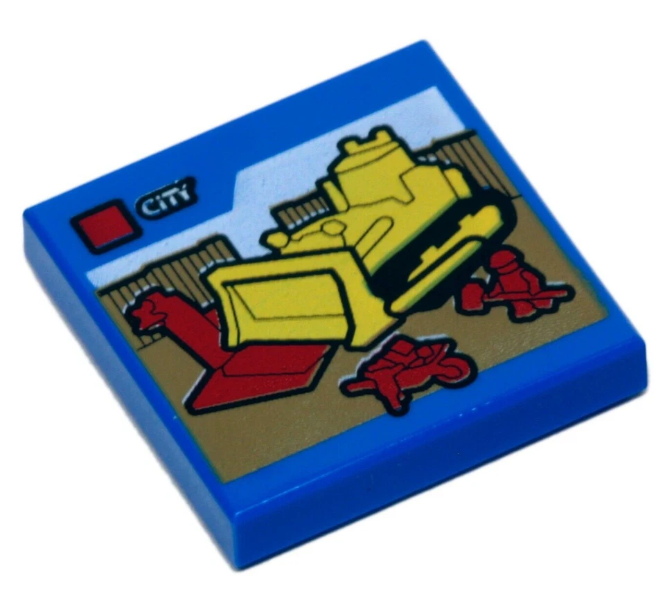 NEW LEGO - Tiles - Decorated - 2x2 Lego Bulldozer and 'CITY' Set Blue x1 -60097  - Image 1 of 1