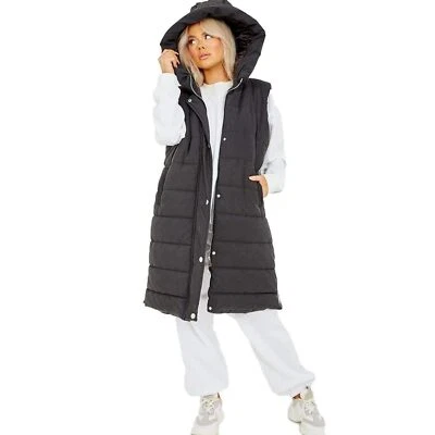 Ladies Hooded Quilted Jacket Zip Up Padded Winter Warm Long Coat Puffer Outwear - Image 1 of 4