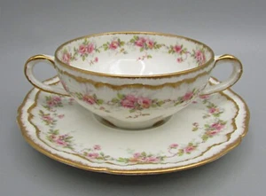 2 Theodore Haviland Bouillon Cups & Saucers - Pink Roses & Florals - S 350-1 - Picture 1 of 5