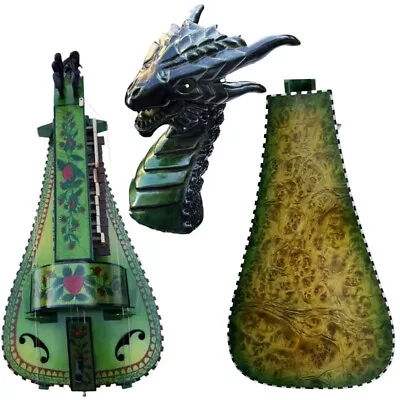 Master Green 6 strings 24 keys Hurdy Gurdy,  Carved Monster head Good Sound - Image 1 of 4