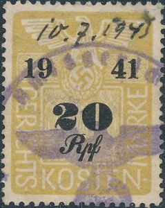 Stamp Germany Poland Revenue WWII Court Document Fee 1941 20 RPF Used - Picture 1 of 1