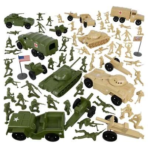 Tim Mee Processed Plastic Army Men OD Green Tan Truck Tank Armored Car Playset - Picture 1 of 8