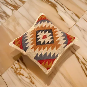 Juego de 02 piezas de funda de cojín de almohada de yute de lana hecha a mano india Kilim funda de almohada - Imagen 1 de 5