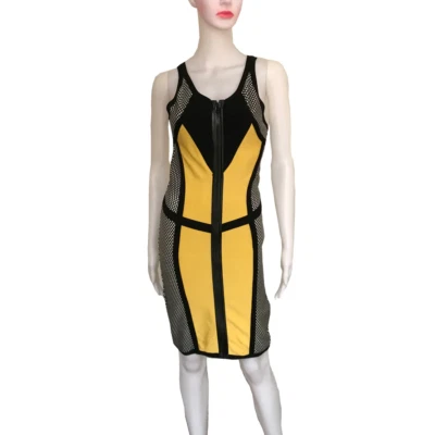 Vestido ceñido al cuerpo vintage años 90 estilo vendaje amarillo y negro bloqueado de color S Foto 1 de 4