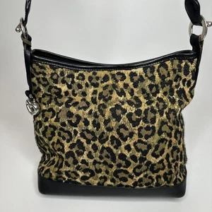 Brighton Hobo-Schultertasche Leopardenmuster Leder silberne Beschläge geflochten Y2K - Bild 1 von 21