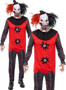 Jester Chuckles Costume Mens Halloween Clown Fancy Dress Outfit + Mask - Picture 1 of 4