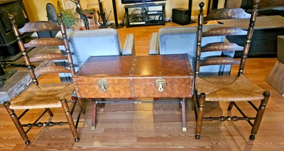 De colección Raro Par de Sillas de Asiento de Ratán Estampado Rojo Hitchcock Foto 1 de 4