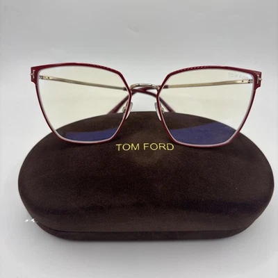 TOM FORD FT5574 069 闪亮波尔多金属蓝色过滤器 55 毫米女式眼镜 — 第 1/4 张图片