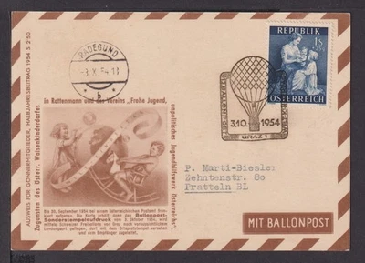 Flugpost Brief Graz Österreich 12. Ballon Post Flug 1954 Pratteln Schweiz - Bild 1 von 2