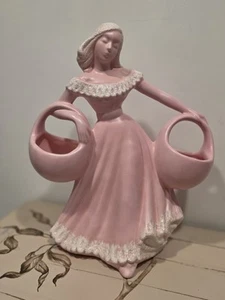 Vtg Royal Haeger Pink White Gypsy Woman Double Basket Planter Statue 16" EUC! - Picture 1 of 22