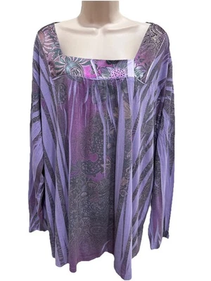 LIZ & ME длинным рукавом квадратный вырез верхний фиолетовый цветочный - 4 X - Изображение 1 из 4