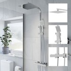 Thermostatic Shower Mixer Square Chrome Bathroom Exposed Twin Head Valve Set