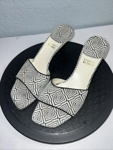 Stuart Weitzman Black white geometric heel Open Toed Slide Pump Sandal Size 8 - Picture 1 of 9