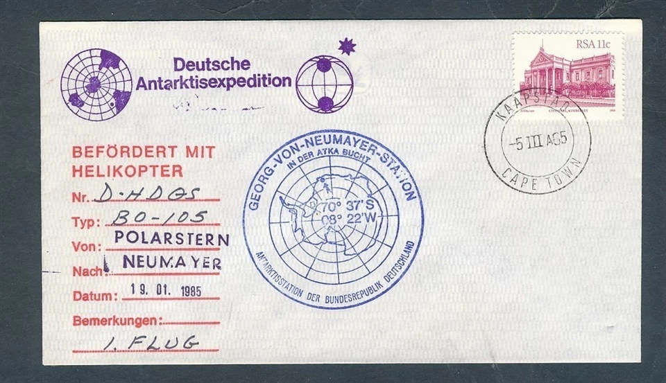 D449387 South Africa Naval Cover Germany Antartic Mission 1985 Helicopter - Image 1 of 1