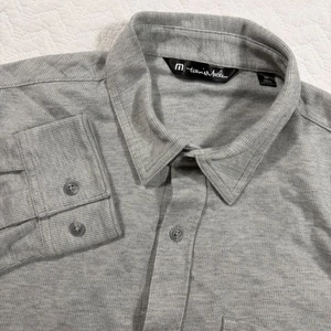 Travis Mathew Mens M Button Down Shirt Gray Long Sleeve Pocket Cotton Blend - Picture 1 of 10