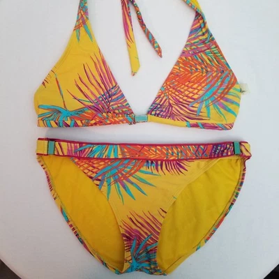 Leilani Two Piece Swimwear Yellow Multi Color Swim Halter Bikini Size 8 - Image 1 of 3